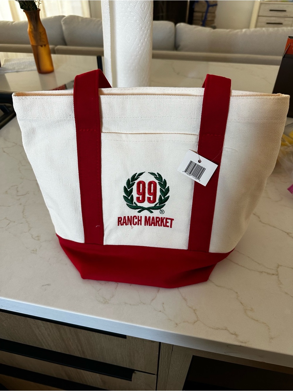 99 Ranch Canvas Tote Bag in Red and Cream